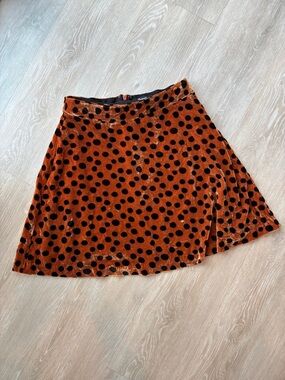 Madewell Rust Orange Velvet Skater Skirt with Black Polka Dots
